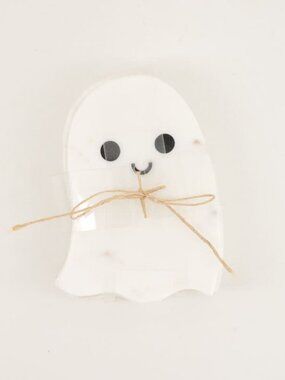 👻 Cracker Barrel Exclusive Marble Ghost Coasters Set of 4 — Halloween White NWT